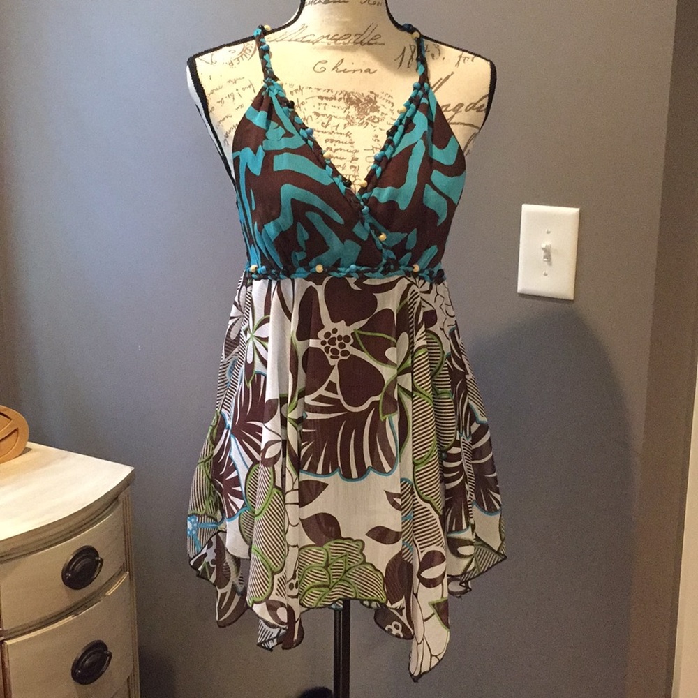 Bisou Bisou Brown and Blue Asymmetrical Camisole
